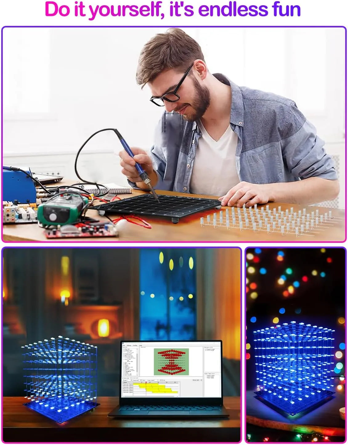 iCubeSmart 3D LED Kocka DIY Komplet za Spajkanje 18 x 18,5 x 20 cm