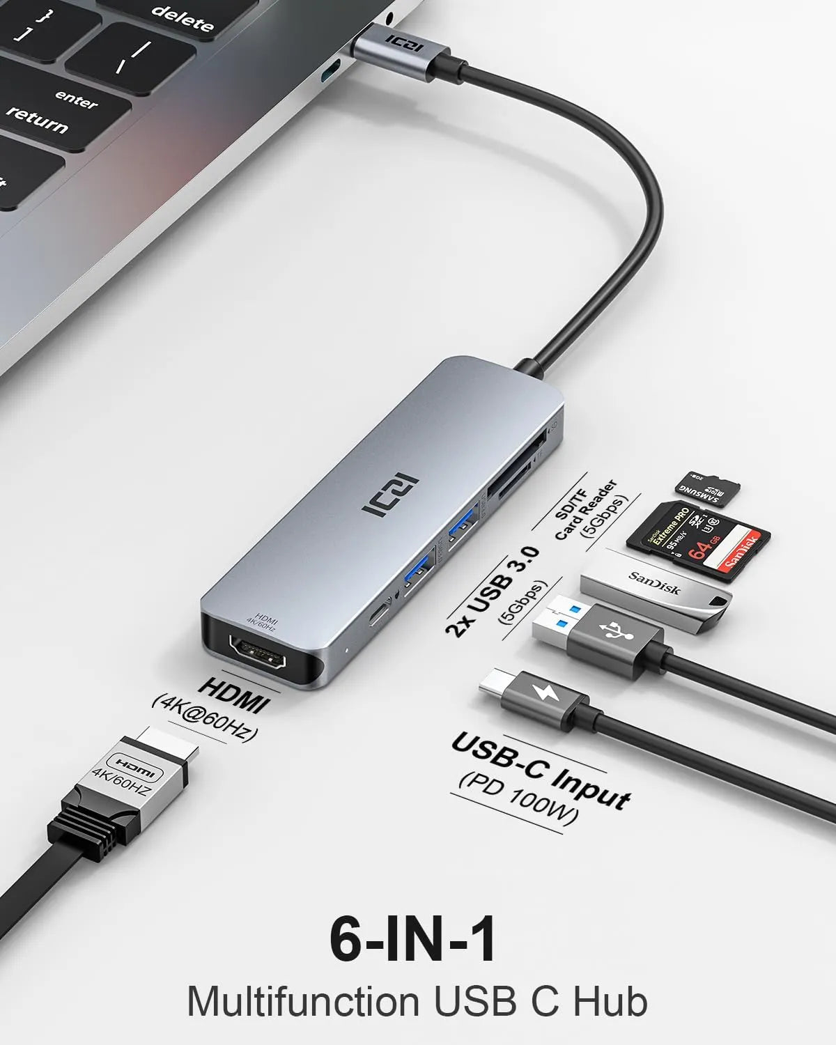 ICZI USB C Hub Razdelilnik 6v1 1 Kos