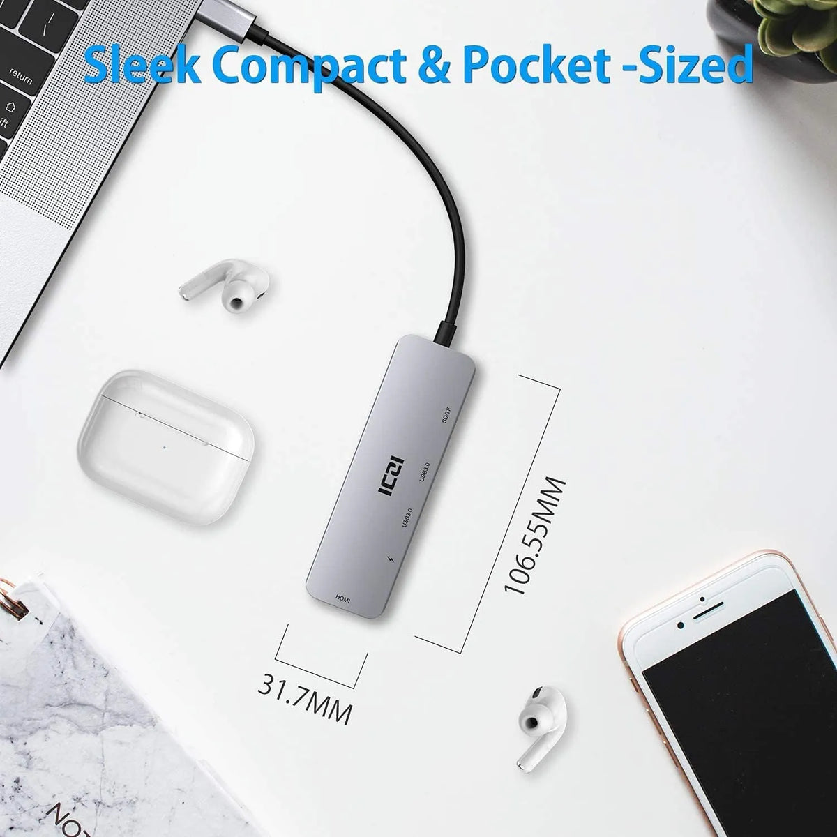 ICZI USB C Hub Razdelilnik 6v1 1 Kos