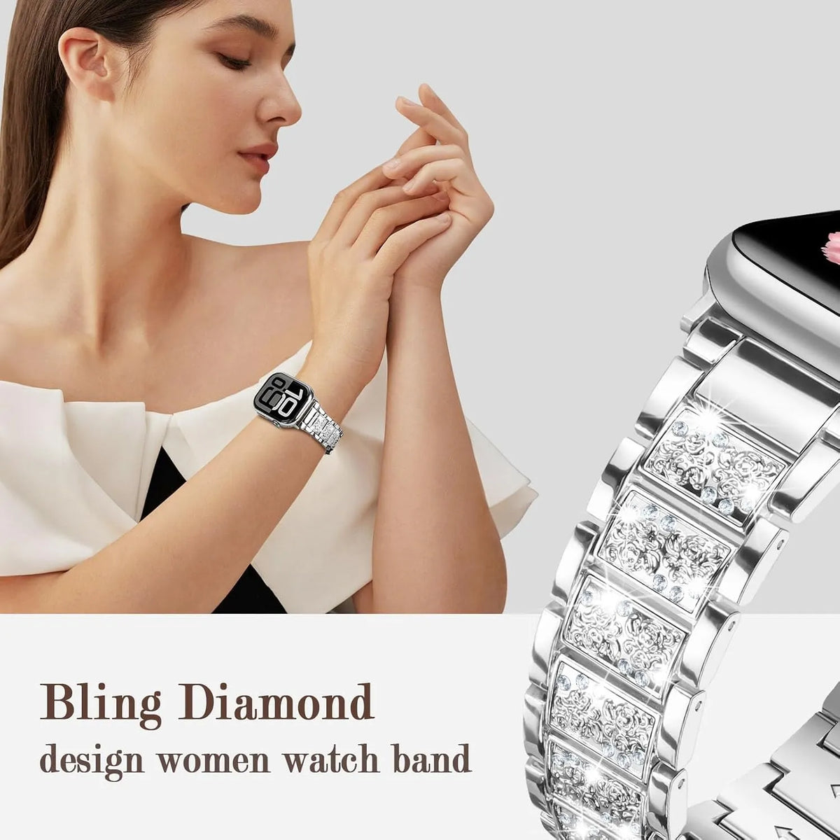Kovinski Pas z Diamanti za Apple Watch