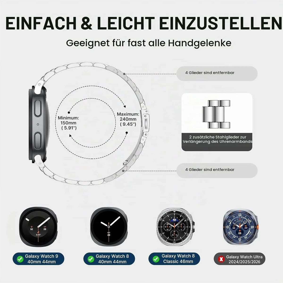 Kovinski Pašček za Samsung Galaxy Watch 9 / 8 / 8 Classic 40 mm / 44 mm