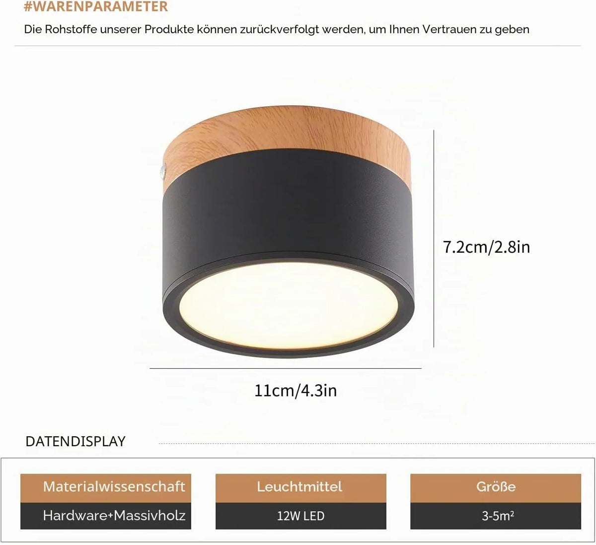 LED Stropna Svetilka z Lesnim Detajlom 10.8 x 7.2 cm