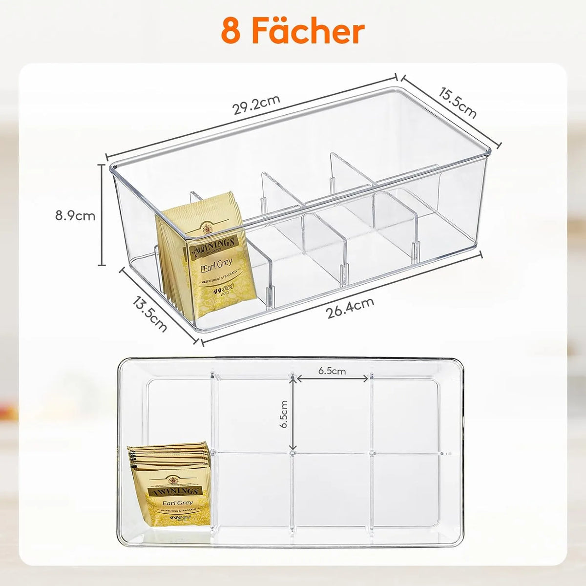 Lifewit Škatla za Čaj z 8 Razdelki 29.2 x 15.5 x 9.4 cm