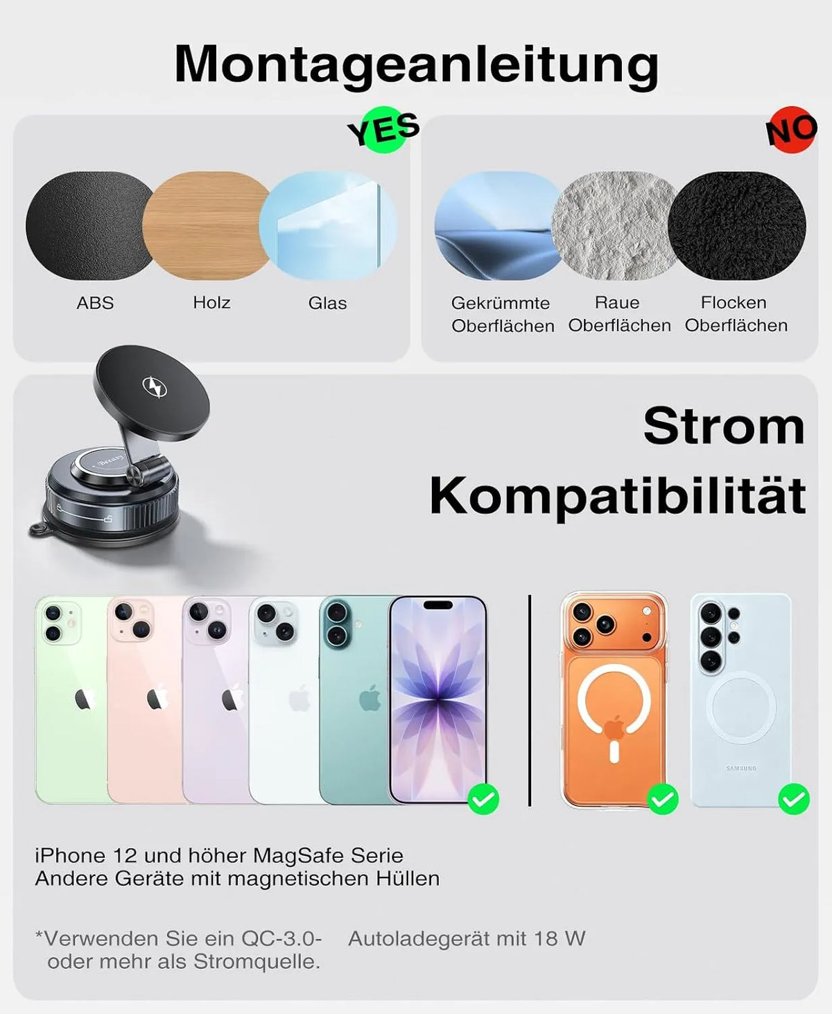 Magnetno Avto Držalo za Telefon z Brezžičnim Polnjenjem 15W 6x6x4.7 cm