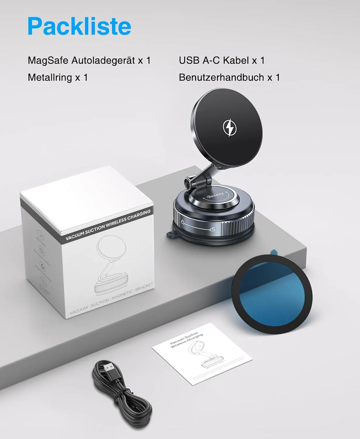 Magnetno Avto Držalo za Telefon z Brezžičnim Polnjenjem 15W 6x6x4.7 cm
