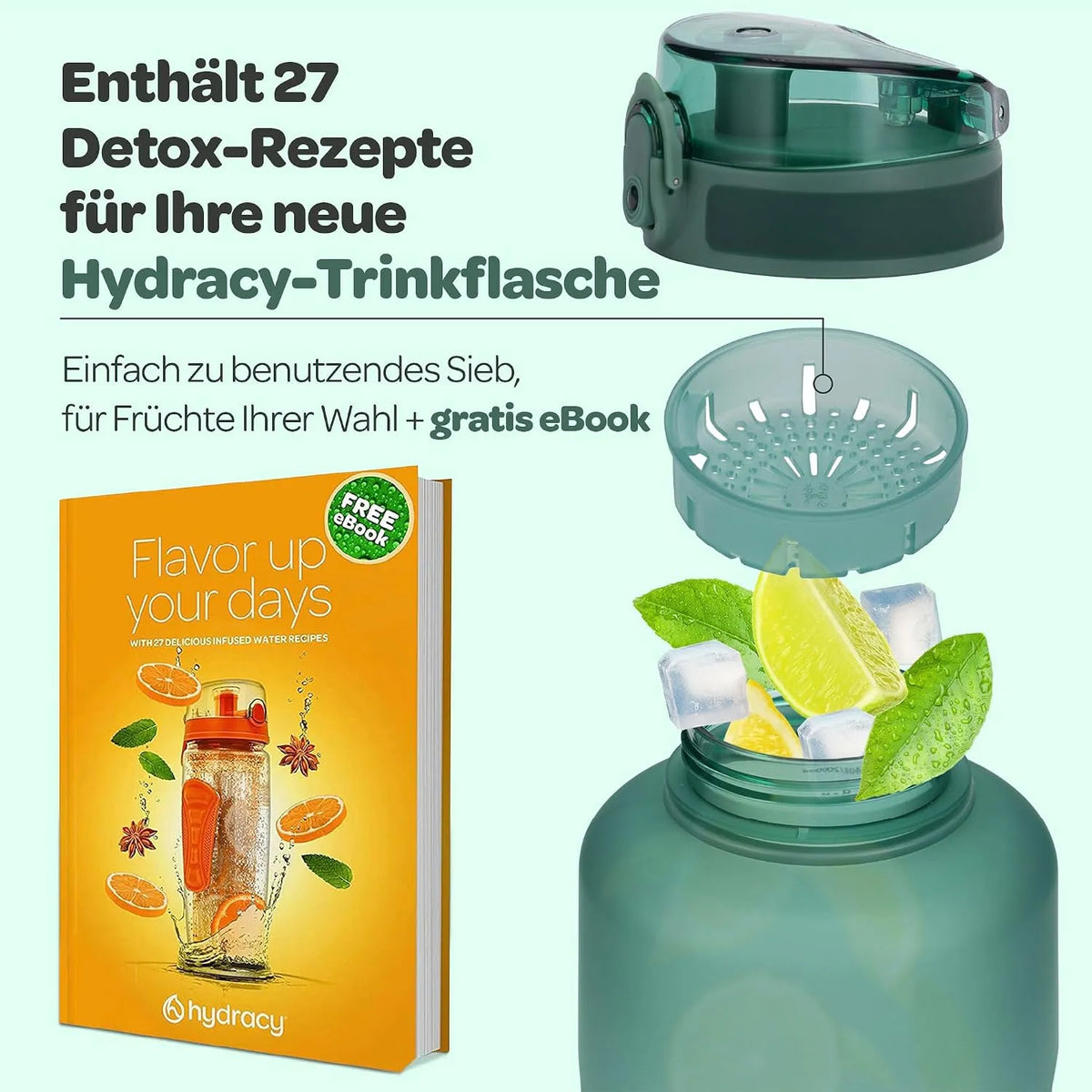 Motivacijska Steklenica za Vodo s Časovnimi Oznakami in Infuzorjem za Sadje 2 l