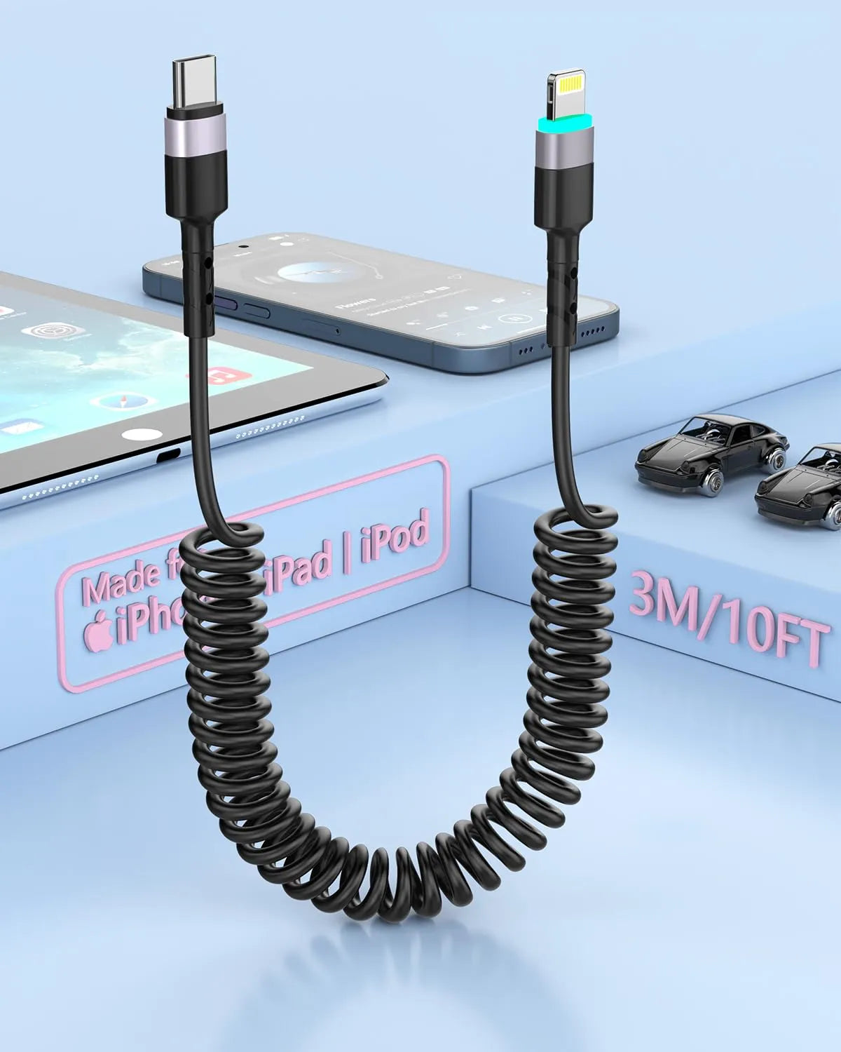 MTAKYI Spiralni Polnilni Kabel USB-C v Lightning 3 m 1 Kos