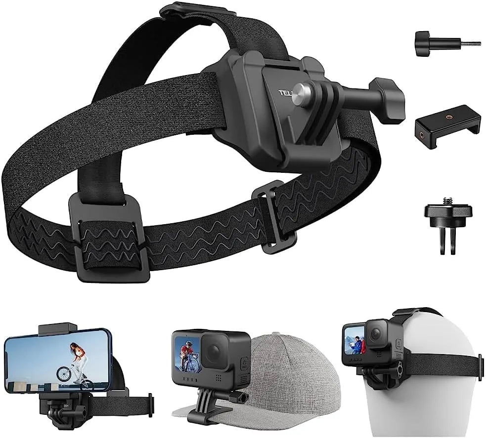 Naglavni Trak in Nosilec za Telefon za GoPro in Pametne Telefone Črn