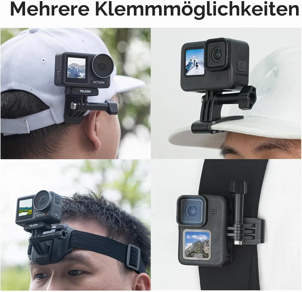 Naglavni Trak in Nosilec za Telefon za GoPro in Pametne Telefone Črn