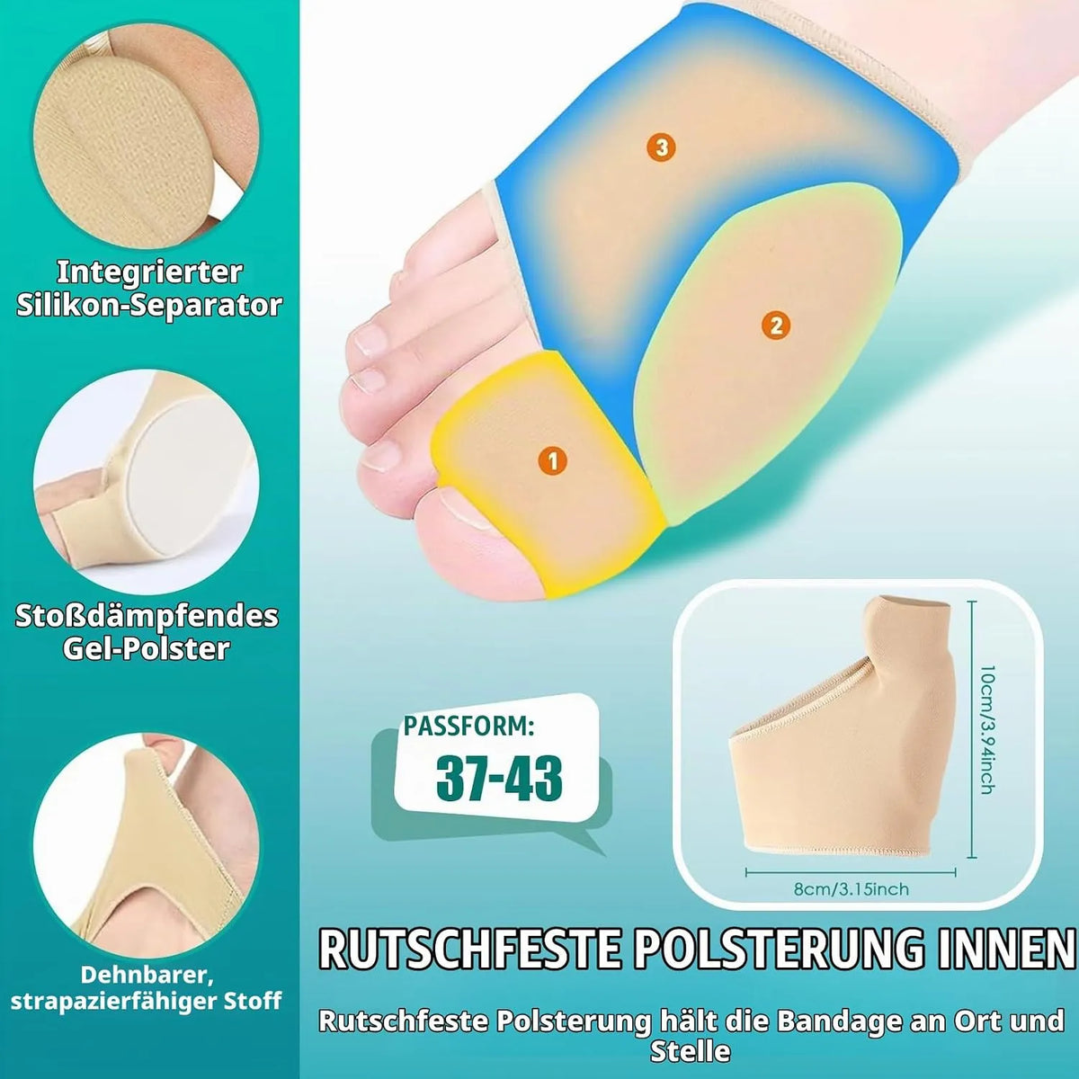 Nogavice za Hallux Valgus z Gel Blazinico, 2 Kosa