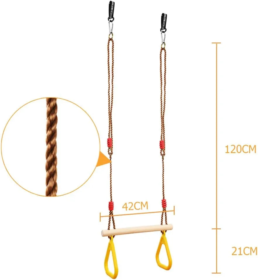 Otroška Lesena Trapezna Gugalnica z Gimnastičnimi Obroči 42 cm