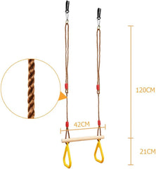Otroška Lesena Trapezna Gugalnica z Gimnastičnimi Obroči 42 cm