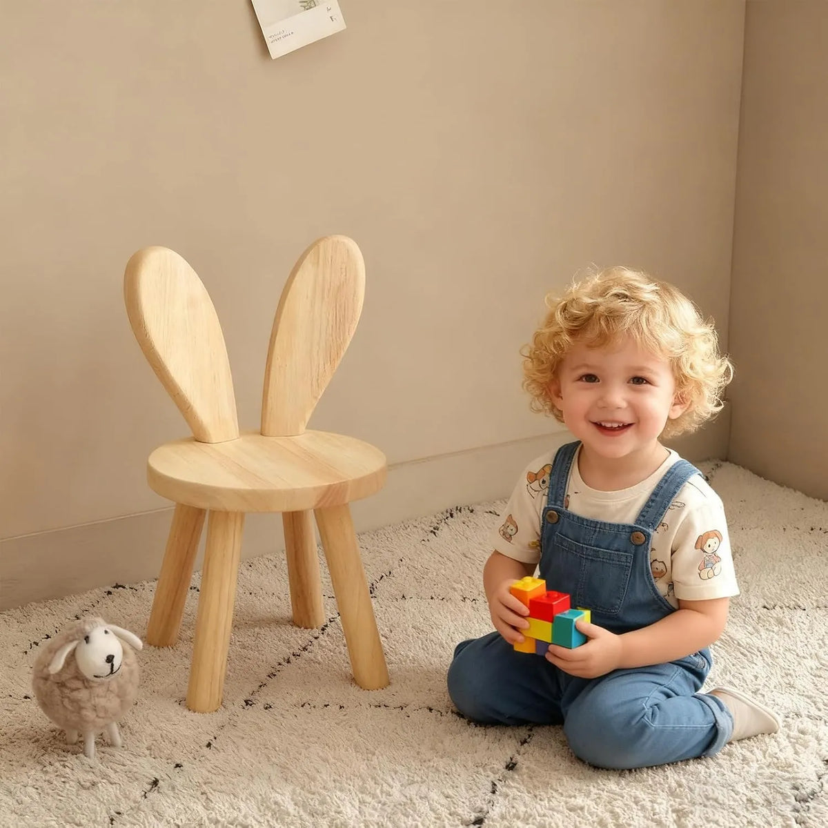 Otroški Stol iz Masivnega Lesa z Zajčjimi Ušesi 45 × Ø 26 cm