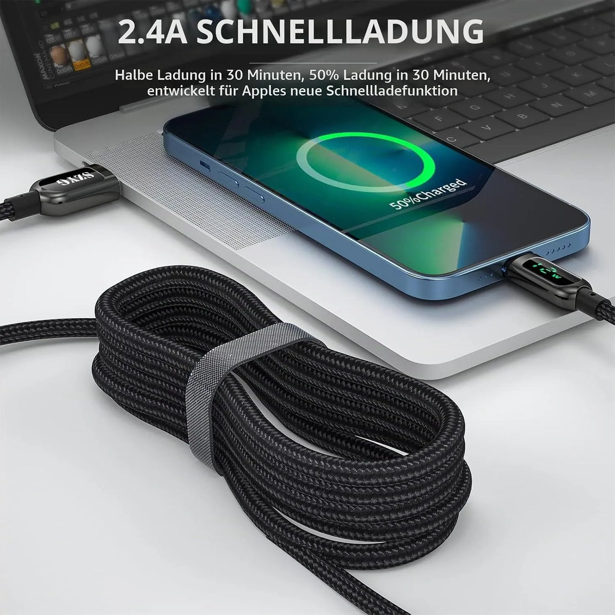 Polnilni Kabel Lightning z LED Zaslonom 200 cm