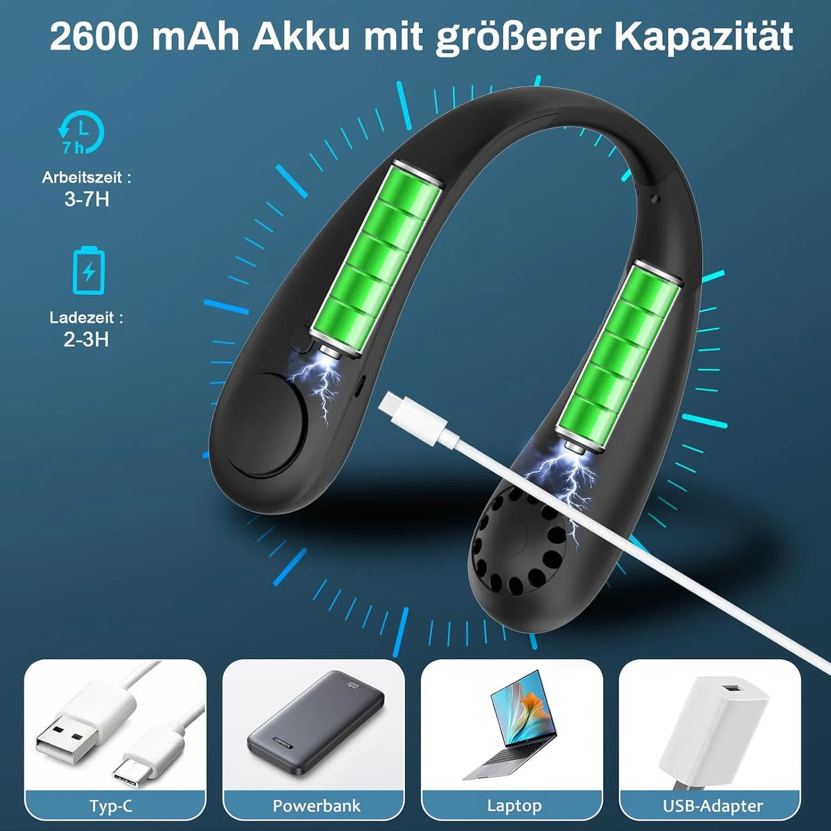 Prenosni Brezvrvični Ventilator za Vrat, 1 Kos