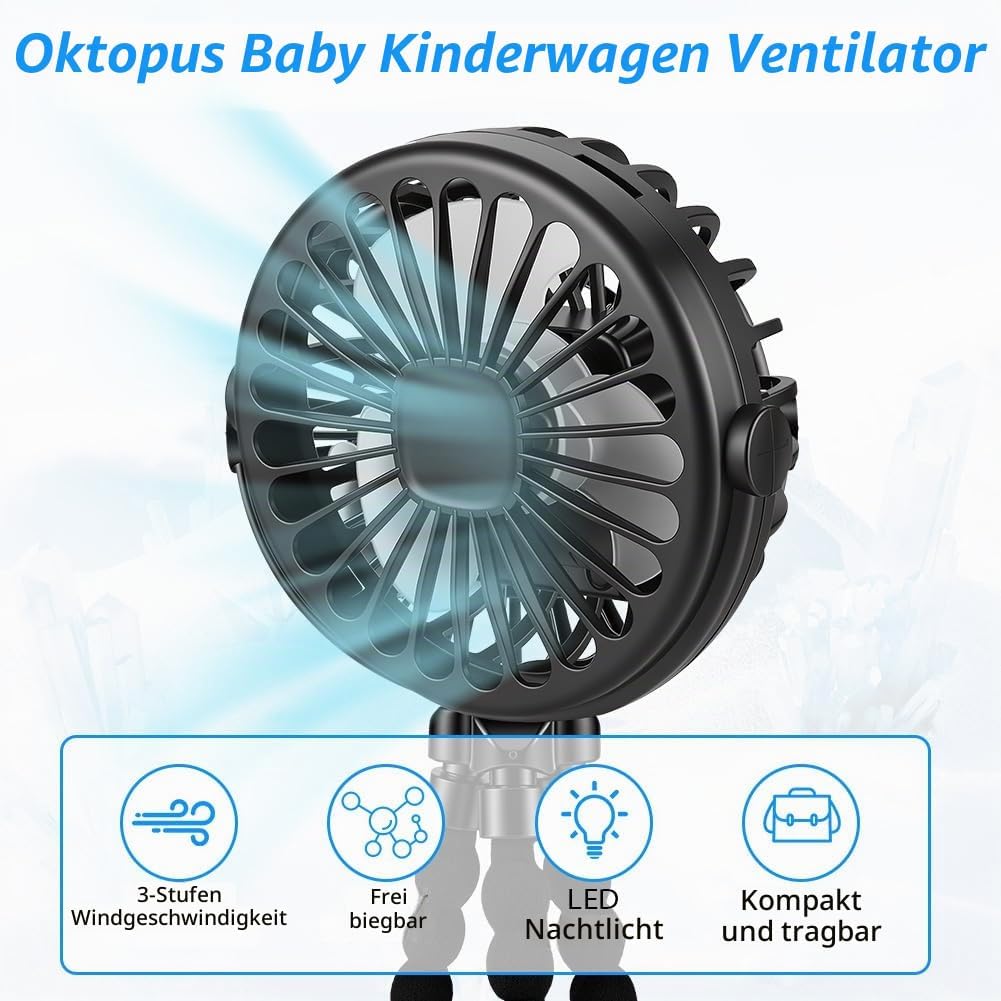 Prenosni Ventilator za Otroški Voziček s Sponko 1 Kos