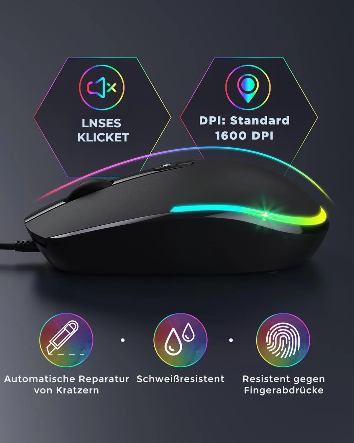 Seenda Žična Miška z RGB Osvetlitvijo 11.5 x 5.6 cm