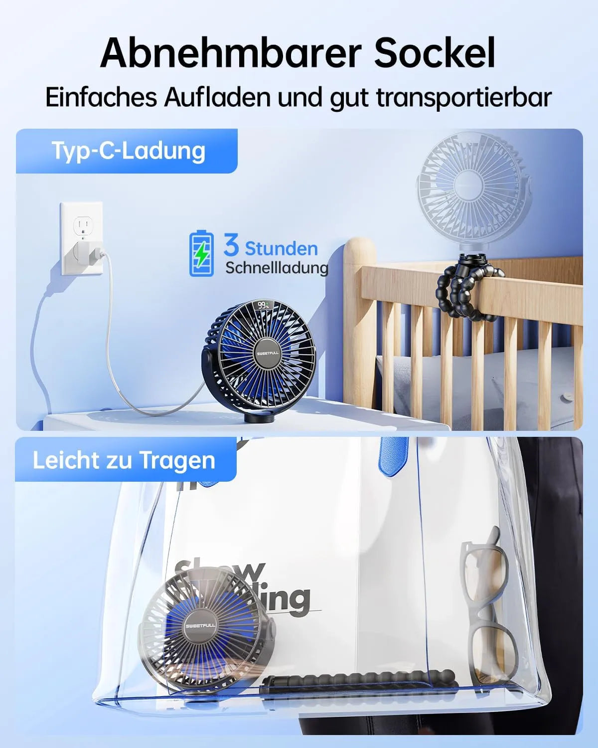 Shenzhen Aixiong Prenosni Ventilator za Voziček 34 x 14 x 6 cm