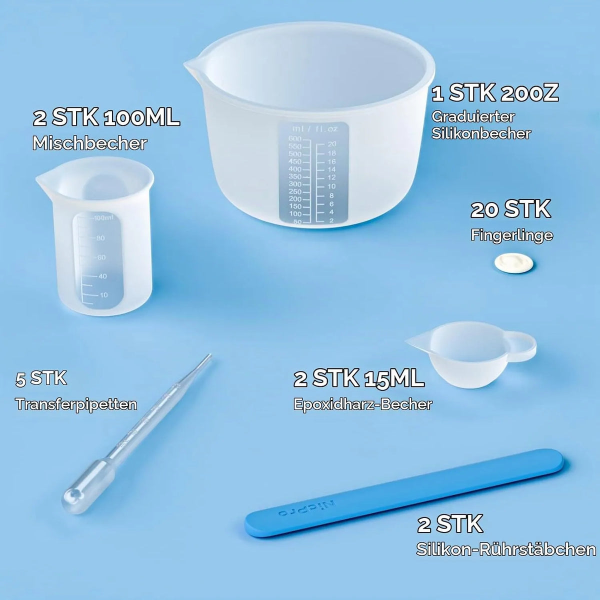 Silikonski Set Merilnih Posod za Epoksi Smolo 31 Kosov
