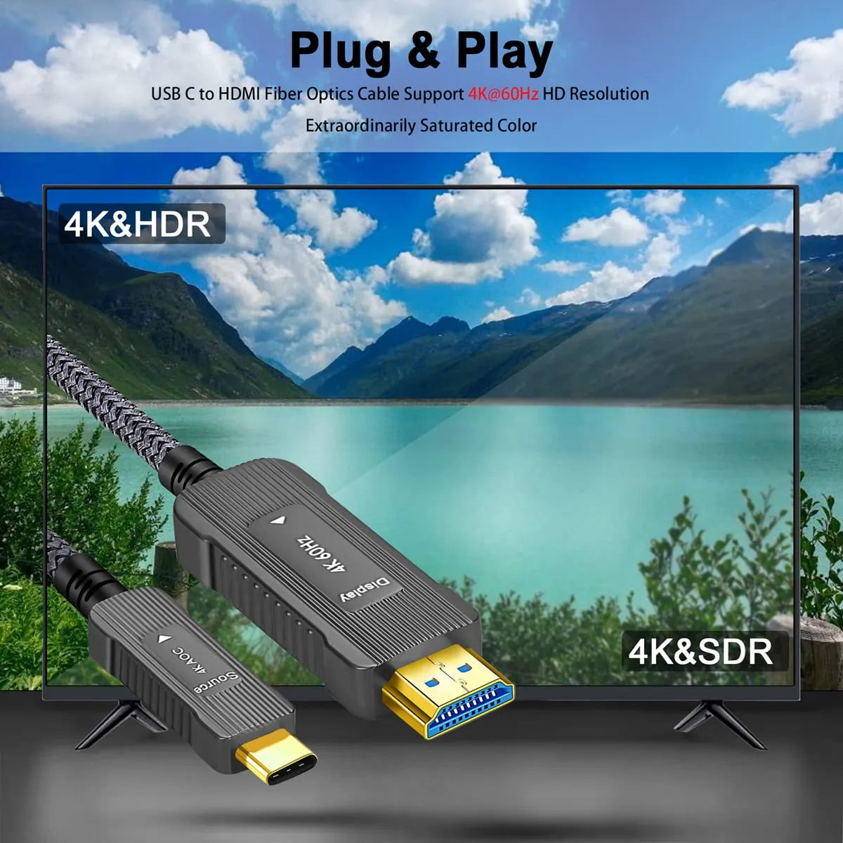 SOEYBAE Optični Kabel USB-C Na HDMI 15 m