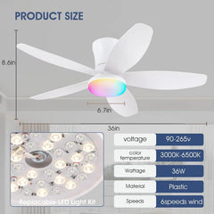 Stropni Ventilator z LED RGB Svetilko 91.4 cm