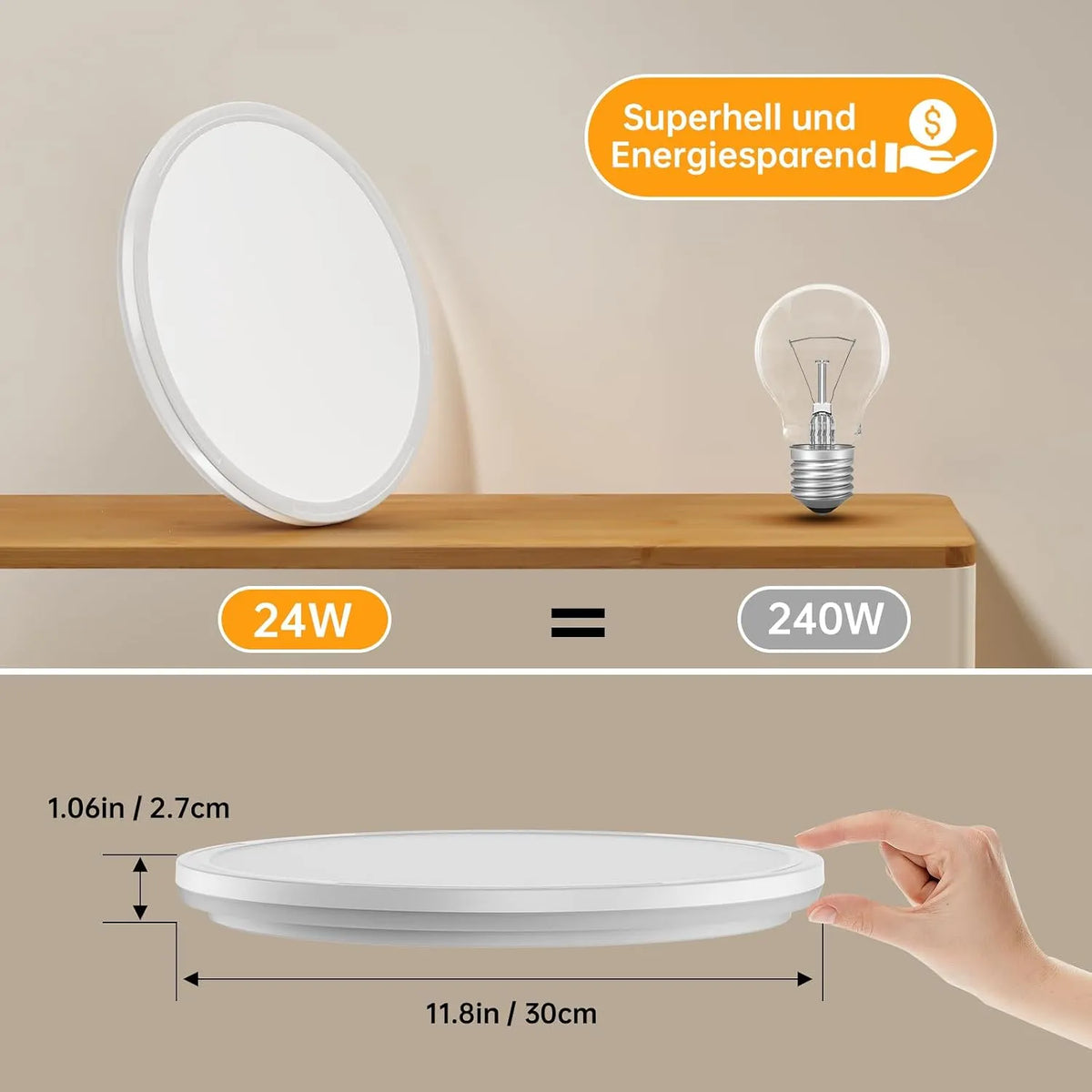 Taipow Zatemnilna LED Stropna Svetilka 30 cm