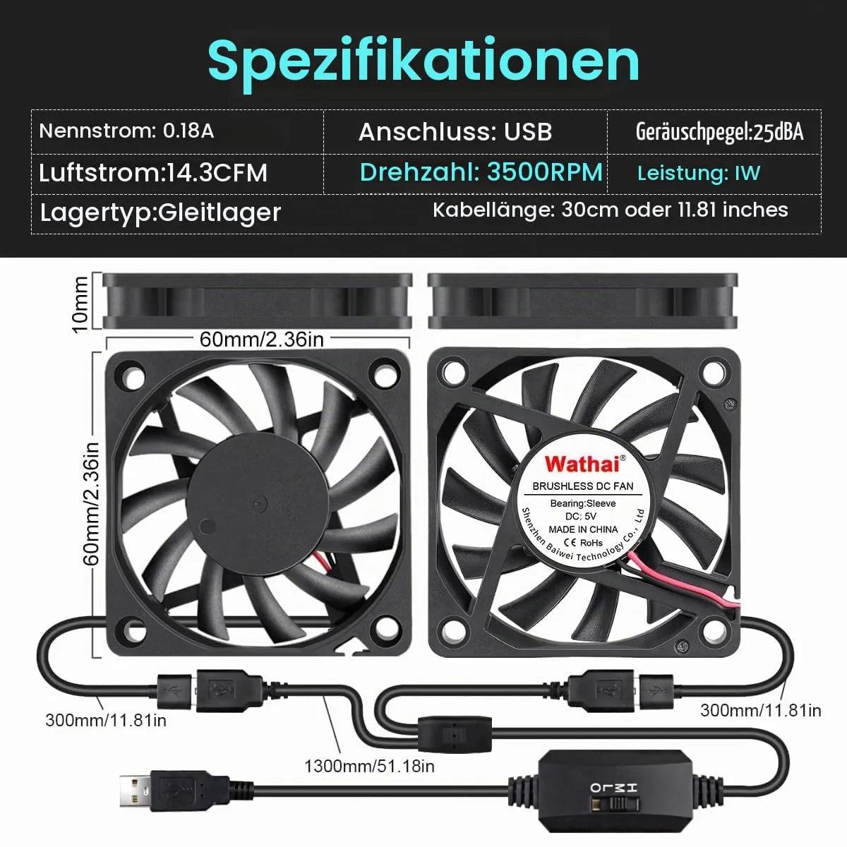 USB Ventilator za Hlajenje 6 x 1 cm 2 Kosa