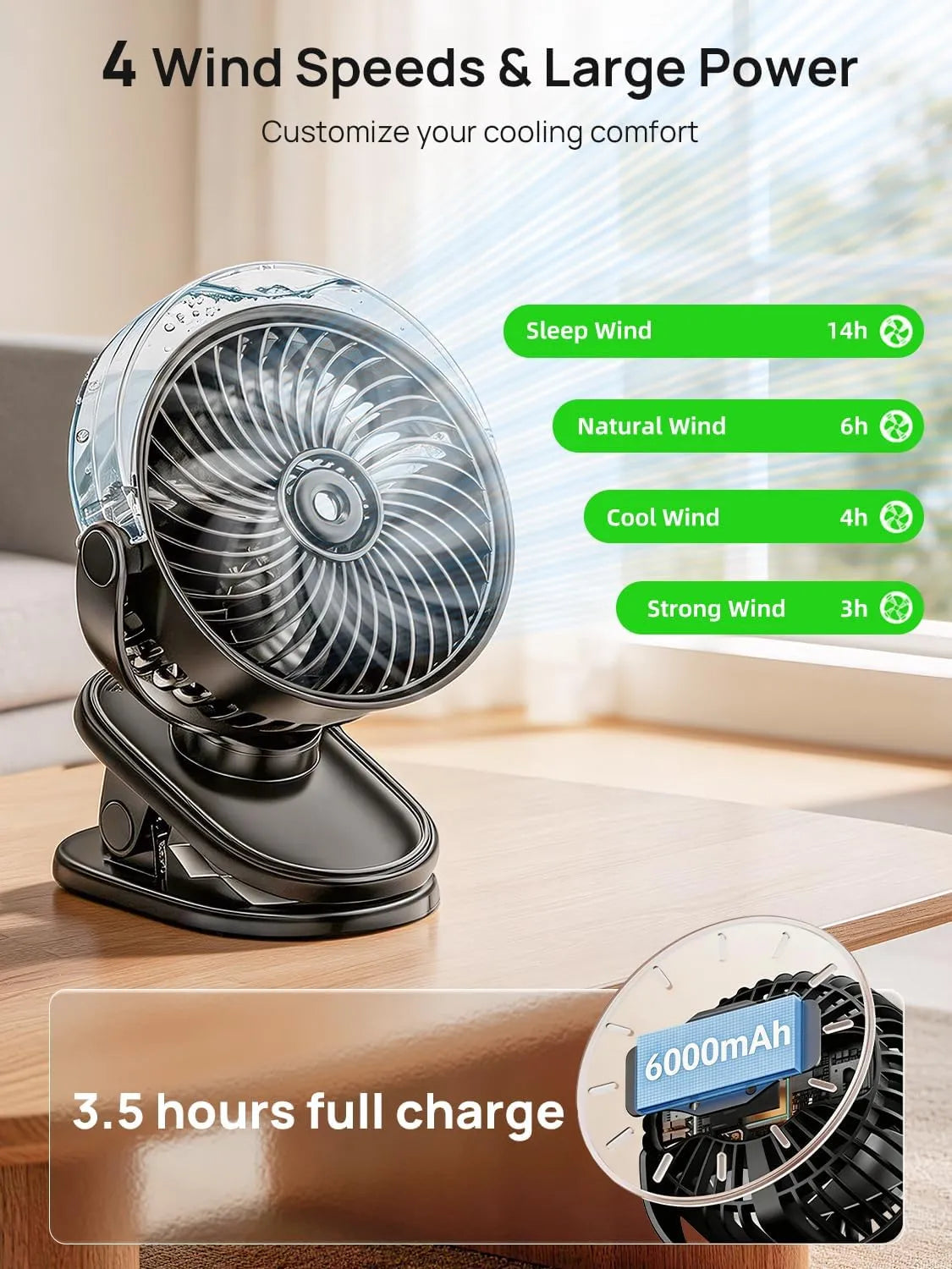 Ventilator s Pršilnikom Vode in Baterijo 6000 mAh 1 Kos