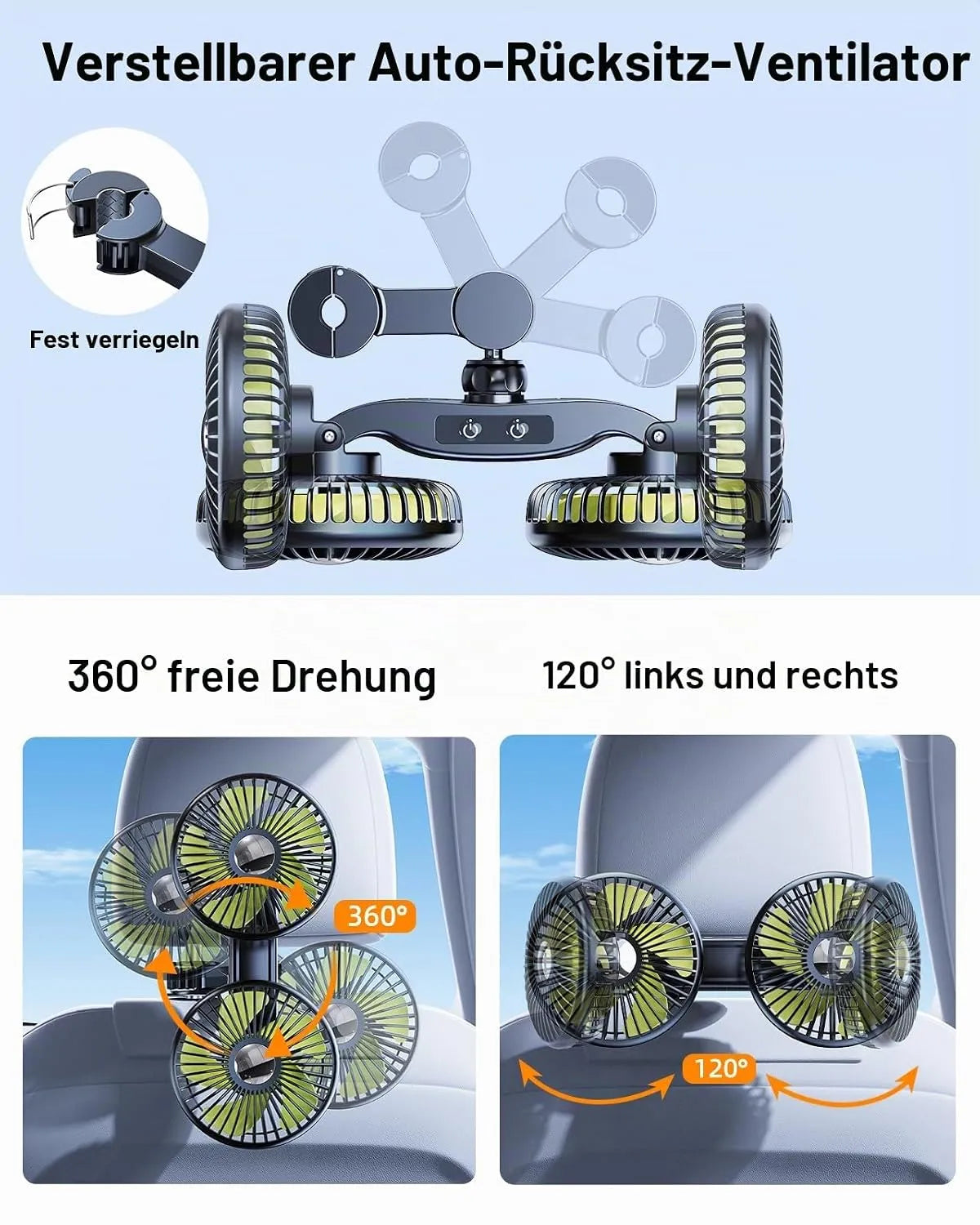 Ventilator za Avto za Zadnji Sedež 10,2 x 25,4 x 7,6 cm