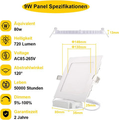 Vgradna Kvadratna LED Panelna Svetilka 9W 12,5x12,5 cm 5 Kosov