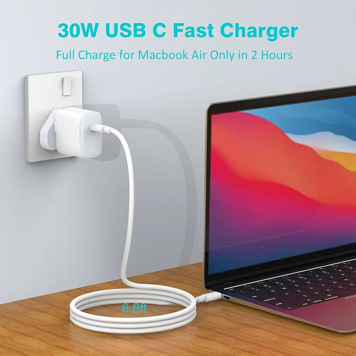 30W USB-C polnilnik s kablom USB-C 2 m