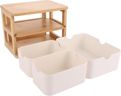 FWEEK lesena škatla za shranjevanje s 3 predali