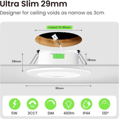 6x ALUSSO 95 mm LED vgradni reflektorji s 3 barvnimi temparaturami - 5W