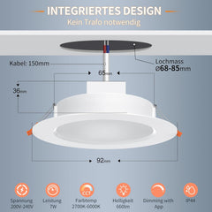 6x 7W DUSKTEC pametni LED vgradni reflektorji WiFi/Alexa