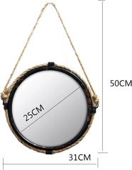 FUNLY MEE okroglo kovinsko ogledalo z vrvjo - 31 cm
