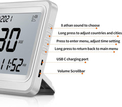 AL SALAMA digitalna ura z Azan opomniki - s 8 zvoki molitev in prikazom datuma ter temperature