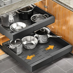 2x Furnestorica izvlečni kuhinjski predal, nastavljiv 32–53 cm, črn