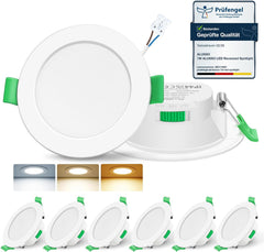 6x ALUSSO 85 mm LED vgradni reflektorji s 3 barvnimi temparaturami - 7 W