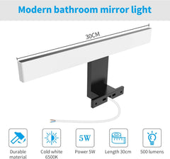 AOUROW 30 cm LED svetilka za ogledalo - 6500 K