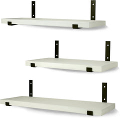WONOSS komplet 3 lebdečih lesenih polic z nosilci