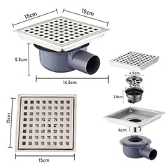 NEWFUN 15×15cm talni tuš odtok Noir berz DN50 iz nerjavnega jekla
