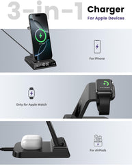 DOEBOE Indukcijska polnilna postaja 3-v-1 za iPhone, Apple Watch in AirPods z digitalno uro