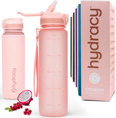 HYDRACY Steklenica Za Vodo S Slamico In Časovnimi Oznakami - 1 L