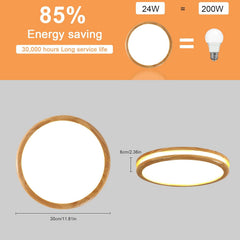 PHEASHINE LED stropna svetilka 30cm, 24 W leseni dizajn