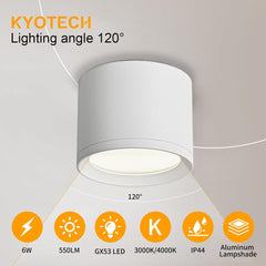 KYOTECH LED stropni nadgradni reflektorji IP44, 6 W, 3000 K - 4 kosi