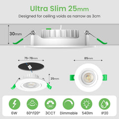 6x ALUSSO 75–78 mm LED zatemnitveni vgradni reflektor