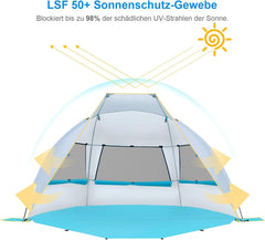 WOLFWISE zložljiv plažni šotor UPF 50+ za 2–3 osebe