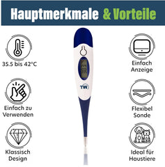 THERMOMETER WORLD digitalni veterinarski termometer za hišne živali z upogljivo sondo