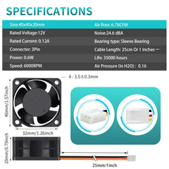 2x WATHAI ventilator 40 x 20 mm 12 V 3-pin