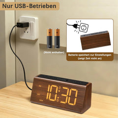 VORRINC digitalna lesena budilka z USB priključkom